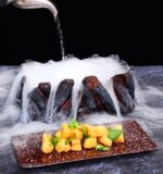 창의적인 일본 인터넷 유명인 검은 화산탄 모양 바베큐 접시는 건조 얼음을 담고 연기를 낼 수 있는 예술적 개념 접시 식기 - 이미지 4