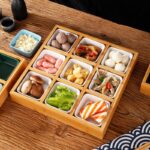 핫팟 9칸 식기 야채 간식 플래터 크리에이티브 대나무와 나무 칸막이 트레이 스페셜 플레이트 바베큐 반찬 플레이트