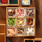 핫팟 9칸 식기 야채 간식 플래터 크리에이티브 대나무와 나무 칸막이 트레이 스페셜 플레이트 바베큐 반찬 플레이트 - 이미지 2