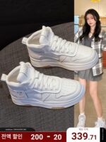 홍콩 정품 가죽 하이탑 화이트 슈즈 여성용 봄과 가을 2025 새로운 올매치 두꺼운 밑창 슈즈 스포츠 캐주얼 슈즈 트렌드의 한국 버전