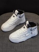 홍콩 정품 가죽 하이탑 화이트 슈즈 여성용 봄과 가을 2025 새로운 올매치 두꺼운 밑창 슈즈 스포츠 캐주얼 슈즈 트렌드의 한국 버전 - 이미지 2