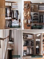 일본식 바닥형 원목 옷걸이 침실 오픈 옷장 현관 수납 스테인리스 스틸 옷걸이 - 이미지 4