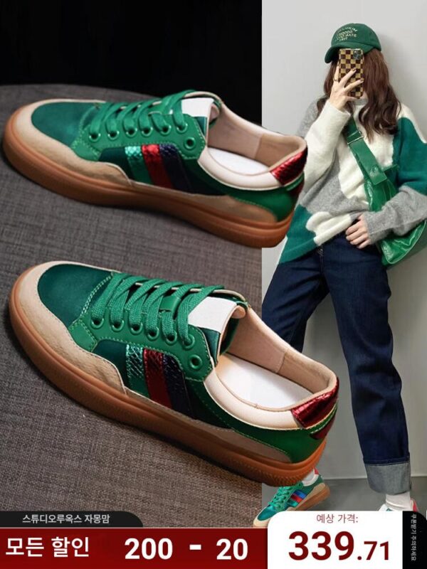 홍콩 트렌디 브랜드 정품 가죽 화이트 슈즈 여성용 2025년 신상 봄 가을 레트로 플랫 통기성 스니커즈 인기 캐주얼 슈즈