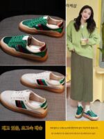 홍콩 트렌디 브랜드 정품 가죽 화이트 슈즈 여성용 2025년 신상 봄 가을 레트로 플랫 통기성 스니커즈 인기 캐주얼 슈즈 - 이미지 3