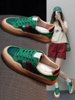 홍콩 트렌디 브랜드 정품 가죽 화이트 슈즈 여성용 2025년 신상 봄 가을 레트로 플랫 통기성 스니커즈 인기 캐주얼 슈즈 - 이미지 5