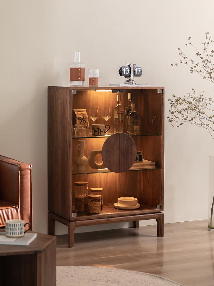 main_656542642253_0 모던 심플 북미산 검은 호두 원목 식탁 옆 와인 캐비닛 거실 다기능 더블 도어 수납 캐비닛 현관 캐비닛 - 이미지 1