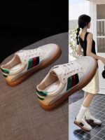 홍콩 그린 정품 가죽 캐주얼 스니커즈 여성용 2024년 신상품 가을 신상품 다재다능한 한국 스포츠 두꺼운 밑창 아빠화 ins - 이미지 2