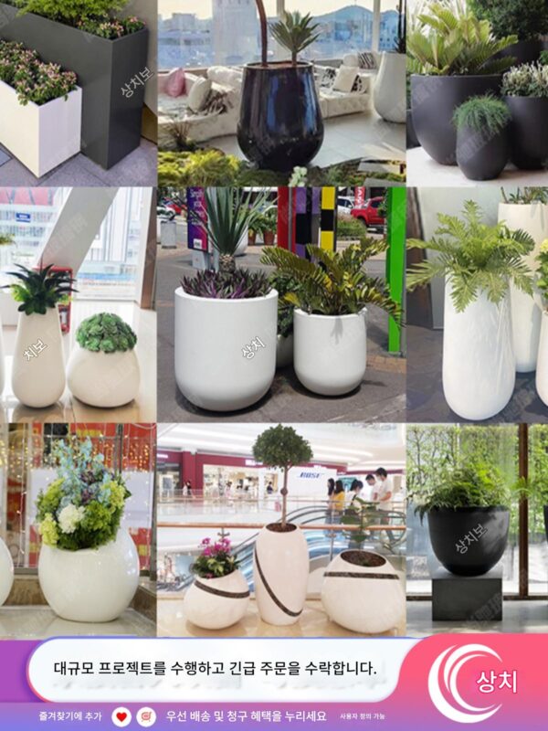 유리섬유 화분 야외 녹색 조경 원통형 기하학적 대형 화분 쇼핑몰 화분 정사각형 꽃통 화단