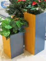 유리섬유 화분 야외 녹색 조경 원통형 기하학적 대형 화분 쇼핑몰 화분 정사각형 꽃통 화단 - 이미지 2