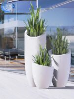 유리섬유 화분 야외 녹색 조경 원통형 기하학적 대형 화분 쇼핑몰 화분 정사각형 꽃통 화단 - 이미지 3