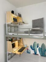 견고한 나무 침대 책상 접이식 대학 기숙사 유물 하단 침대 매달린 컴퓨터 책상 게으른 공부 테이블 홈