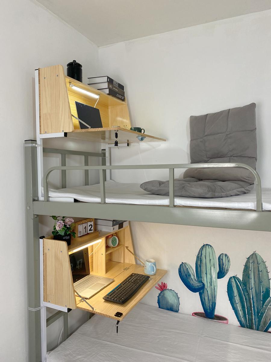 main_666460865803_0 견고한 나무 침대 책상 접이식 대학 기숙사 유물 하단 침대 매달린 컴퓨터 책상 게으른 공부 테이블 홈 - 이미지 1