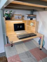 견고한 나무 침대 책상 접이식 대학 기숙사 유물 하단 침대 매달린 컴퓨터 책상 게으른 공부 테이블 홈 - 이미지 2