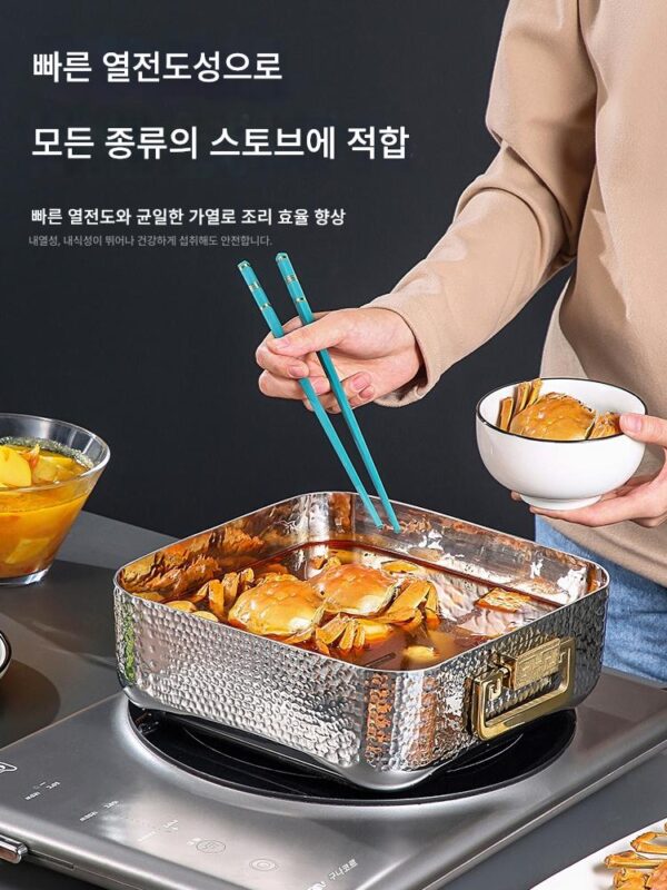 양면 핫팟 상업용 304 스테인리스 두꺼운 대용량 3겹 스틸 사각 핫팟 냄비 사각 냄비