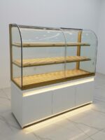 스팟 사이드 캐비닛 빵 캐비닛 신규 고급 티타늄 도금 스테인리스 스틸 아크형 아일랜드 케이크 모델 캐비닛 유리 디스플레이 - 이미지 3