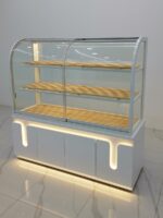 스팟 사이드 캐비닛 빵 캐비닛 신규 고급 티타늄 도금 스테인리스 스틸 아크형 아일랜드 케이크 모델 캐비닛 유리 디스플레이 - 이미지 4