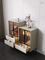 이탈리아 미니멀리스트 다기능 와인 캐비닛 페인트 벽장 캐비닛 견고한 나무 거실 티 캐비닛 식사 사이드 하이 앤 로우 사이드 캐비닛 - 이미지 4