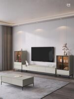 이탈리아 미니멀리스트 다기능 와인 캐비닛 페인트 벽장 캐비닛 견고한 나무 거실 티 캐비닛 식사 사이드 하이 앤 로우 사이드 캐비닛 - 이미지 5