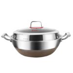 316 스테인리스 스틸 프라이팬 노스틱 팬 가정용 평평한 바닥 초대형 더블 이어 냄비 깊은 프라이팬 가스 스튜 냄비 - 이미지 5