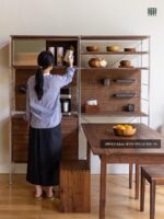 모든 일본식 스테인리스 스틸 사이드보드 바닥형 견고한 나무 홀보드 수납 선반 주방 수납 높은 캐비닛 - 이미지 2