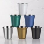 미국 커피 컵 세트 캡슐형 야외용 소형 물컵 304 스테인리스 스틸 인 스타일 레트로 오피스 더블 레이어 - 이미지 2