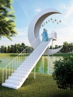 인터넷 유명인 사다리 명승지 대형 펀치 카드 사진 배경 계단 야외 로맨틱 바닥 장식 사다리 예술 설치 - 이미지 4