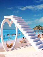 인터넷 유명인 사다리 명승지 대형 펀치 카드 사진 배경 계단 야외 로맨틱 바닥 장식 사다리 예술 설치 - 이미지 5