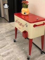 코카콜라 트롤리 냉장 단열 상자 얼음통 캐비닛 접이식 유리 보관 티 사이드 테이블 레트로 랙