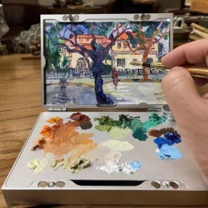 정교하고 세련되고 예술적이고 기술적인 휴대용 그림 상자로, 예술가들이 스케치를 그릴 수 있도록 디자인되었습니다.
