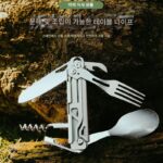 야외 캠핑용 식기 EDC 스테인리스 스틸 다기능 접이식 포크 스푼 콤비네이션 병따개 분해 칼과 포크 세트 - 이미지 4