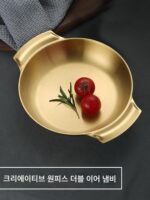 크리에이티브 스테인리스 스틸 일체형 더블 이어 냄비 튀긴 닭고기 스낵 플레이트 한국 파스타 라면 냄비 그릇 상업용 식사 플레이트 작은 냄비