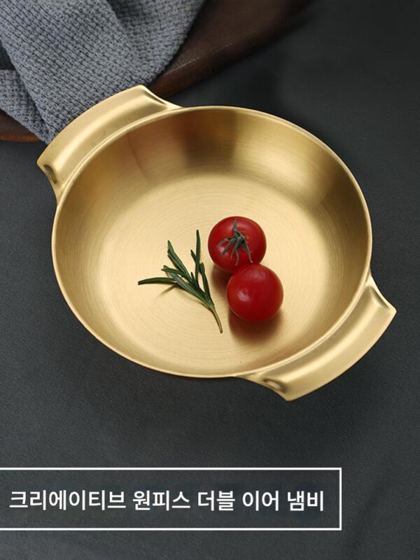 크리에이티브 스테인리스 스틸 일체형 더블 이어 냄비 튀긴 닭고기 스낵 플레이트 한국 파스타 라면 냄비 그릇 상업용 식사 플레이트 작은 냄비