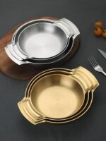 크리에이티브 스테인리스 스틸 일체형 더블 이어 냄비 튀긴 닭고기 스낵 플레이트 한국 파스타 라면 냄비 그릇 상업용 식사 플레이트 작은 냄비 - 이미지 3