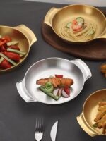 크리에이티브 스테인리스 스틸 일체형 더블 이어 냄비 튀긴 닭고기 스낵 플레이트 한국 파스타 라면 냄비 그릇 상업용 식사 플레이트 작은 냄비 - 이미지 4