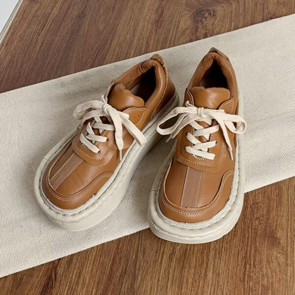 가을 신상품 핸드메이드 오리지널 빅투 슈즈 플랫폼 두꺼운 바닥 소가죽 모리 시리즈 아빠 슈즈 학생 캐주얼 스포츠 슈즈 여성용