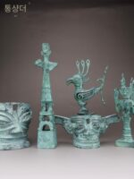 삼성두이 쓰촨 광한 청동 서 있는 남자 가면 비행 남자 비행 새 인간 머리 초상화 수직 눈 신성한 나무 공예 장식품 - 이미지 5