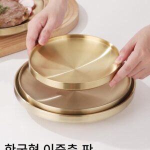 304 스테인리스 스틸 초두꺼운 무광 이중 레이어 골드 원형 트레이 상업용 레스토랑 크리에이티브 한국식 바베큐 레스토랑 원형 저녁 접시