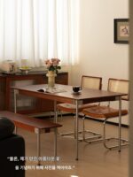 [샤오완가구] 원목 식탁 레트로 홈 소형 아파트 북유럽 일본식 직사각형 통나무 식탁과 의자 - 이미지 5