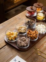 일본식 분할 과일 접시 홈 거실 커피 테이블 뚜껑이 있는 접시 둥근 유리 그릇 과일 간식 접시 말린 과일 심플