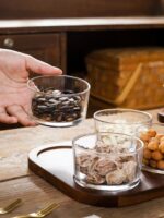 일본식 분할 과일 접시 홈 거실 커피 테이블 뚜껑이 있는 접시 둥근 유리 그릇 과일 간식 접시 말린 과일 심플 - 이미지 2