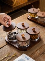 일본식 분할 과일 접시 홈 거실 커피 테이블 뚜껑이 있는 접시 둥근 유리 그릇 과일 간식 접시 말린 과일 심플 - 이미지 4