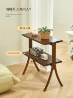 Lazy space wabi-sabi 스타일 수납 선반 홈 레트로 심플 책장 소형 아파트 견고한 나무 꽃꽂이 바닥 수납 선반 - 이미지 2