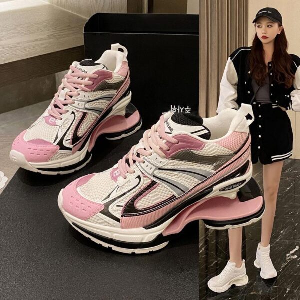 파리 스프링 슈즈 2024 신상품 가을 겨울 두꺼운 바닥 높이 통기성 충격 흡수 서스펜션 레저 스포츠 아빠 슈즈 여성용