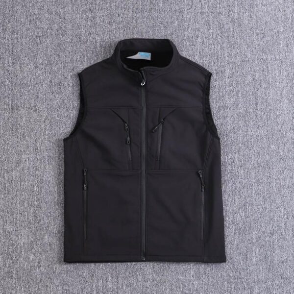 외국 무역 조끼 남성 가을 민소매 플러스 벨벳 조끼 야외 레저 소프트 쉘 조끼 새로운 다중 포켓 스탠드 칼라 조끼