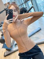 KAYANTY 스탠드 칼라 플러스 벨벳 스포츠 재킷 여성용 긴팔 피트니스 의류 가을과 겨울 야외 전문 모닝 러닝 요가 의류 - 이미지 4