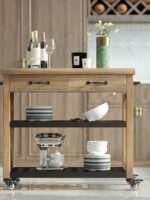 노르딕 소형 아파트 견고한 나무 섬 주방 조리대 조리대 이동식 수납대 록보드 조리대 서랍 - 이미지 4