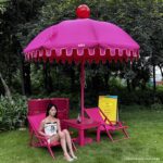 바비 핑크 네트 레드 파라솔 비치 라운지 의자 비치 캠프 테이블 의자 우산을 만들기 위해 맞춤형 로즈 레드 비치 캠프 - 이미지 3