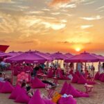 바비 핑크 네트 레드 파라솔 비치 라운지 의자 비치 캠프 테이블 의자 우산을 만들기 위해 맞춤형 로즈 레드 비치 캠프 - 이미지 5