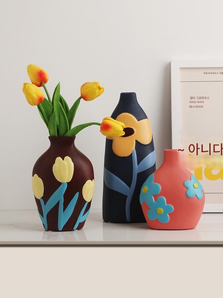 main_685521785753_0-1 고가치 노르딕 인스 세라믹 꽃병 크리에이티브 모란디 컬러 화분 홈 현관 TV 캐비닛 조리대 장식 - 이미지 1