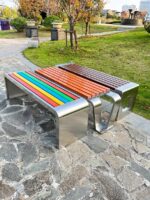 스테인리스 스틸 공원 의자 야외 벤치 정원 사각형 야외 긴 벤치 부식 방지 플라스틱 나무 레저 공공 좌석 - 이미지 2